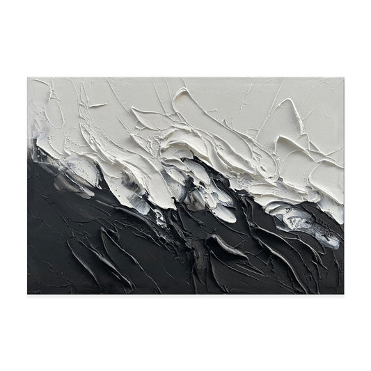 Simple Design Handmade Black And White Knife Thick Oil Painting On Canvas Abstract Wall Art Decor For Living Room Decor As Gifts